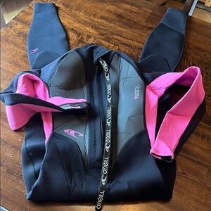 O'Neill Black and Pink Surf Wetsuit
